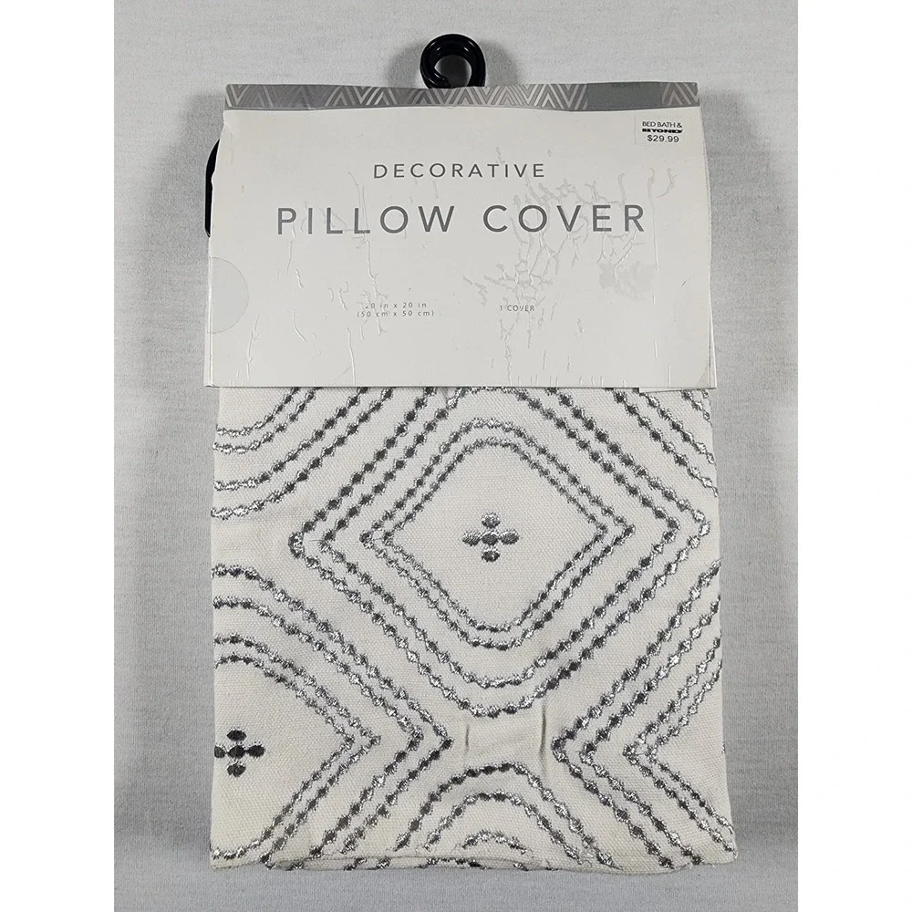 Bed Bath & Beyond Abanico Silver Geometric Embroidered Pillow Cover 20x20 Cream